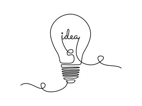 Light bulb with idea in one continuous line drawing. Brainstorm symbol or Stock Illustration