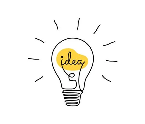 Light bulb with idea in one continuous line drawing. Brainstorm symbol and Stock Illustration