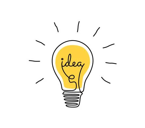 Light bulb with idea in one continuous line drawing. Brainstorm symbol and Stock Illustration