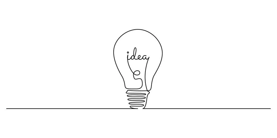 Light bulb with idea in one continuous line drawing. Innovation symbol and Stock Illustration
