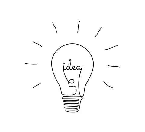 Light bulb with idea in one continuous line drawing. Brainstorm symbol and Stock Illustration