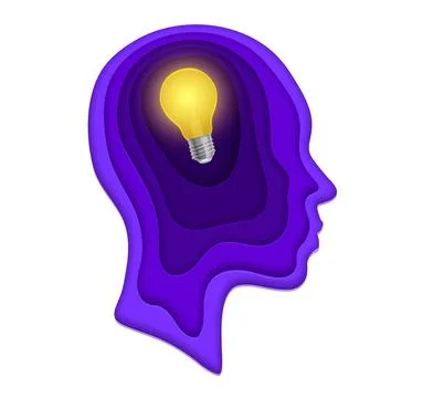Light bulb idea in paper cut human head brain Stock Illustration