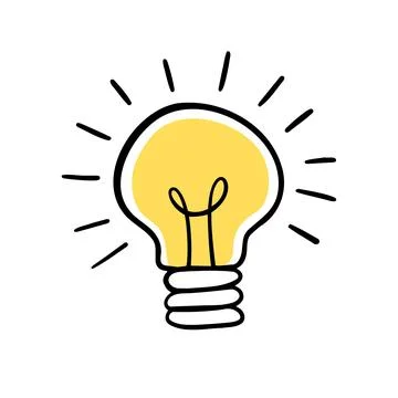 Light bulb idea rays shine Doodle Cartoon Flat style. Hand drawn Symbol Stock Illustration