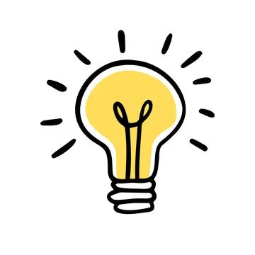 Light bulb idea rays shine Doodle Cartoon Flat style. Hand drawn Symbol Stock Illustration