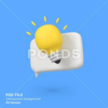 Light bulb idea with speech bubble isolated 3d render icon illustration PSDテンプレート