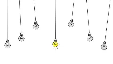 Light Bulb Ideas Concept animation. Group of Broken Bulbs (Failures) with o.. Stock Footage 305572332