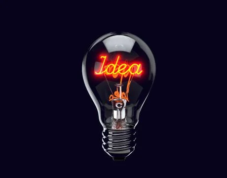 Light bulb illuminates with word idea. Brand Concept. 3d render Stock Illustration