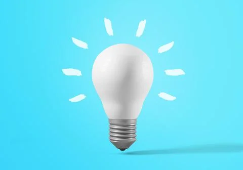 Light bulb with illustrated rays of light on a blue background - Concept of Idea Stockillustratie