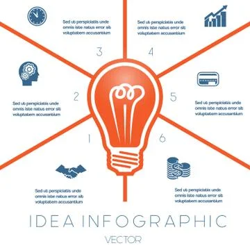 Light bulb infographics template on six positions Stock Illustration