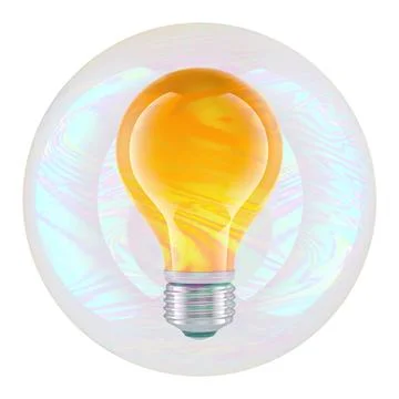 Light bulb inside bubble, fragile innovation and hype. 3d rendering Stock Illustration