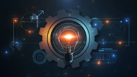 Light bulb inside gear generating innovative technology ideas Stock Footage 334083598