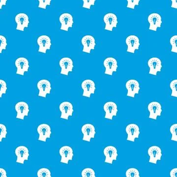 Light bulb inside head pattern seamless blue Stock Illustration