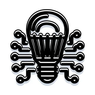 Light bulb integrated with circuit board line art Stock Illustration