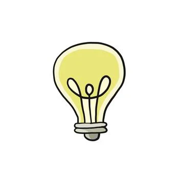 Light bulb isolated on white. Cartoon style. Flat hand drawn art. Symbol of Stock Illustration
