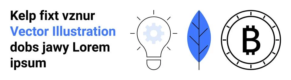 Light Bulb, Leaf, and Bitcoin Symbols with Placeholder Text, Kelp fixt vznur Stock Illustration