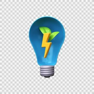 Light bulb with leaf and flash icon inside. 3d green energy icon Stock Illustration
