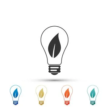 Light bulb with leaf icon isolated on white background. Eco energy concept. Set Stock Illustration