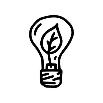 Light bulb with leaf line vector doodle simple icon Illustrazione stock