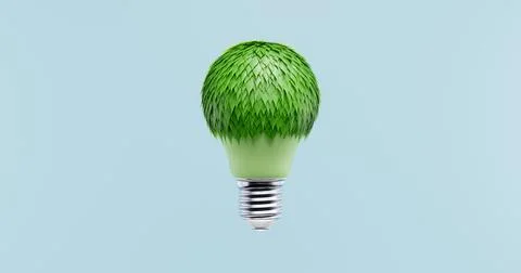 Light bulb with leaves on a blue background Illustrazione stock