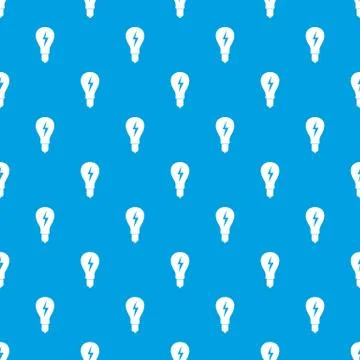 Light bulb with lightning inside pattern seamless blue Stock Illustration