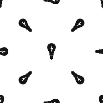 Light bulb with lightning inside pattern seamless black Stock Illustration