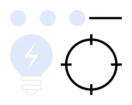 Light bulb with lightning, three dots, line, and crosshair target represent i Illustrazione stock