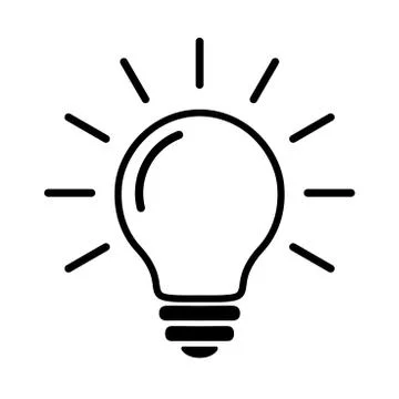 Light Bulb Line Flat Icon. Lighting Electric Lamp With Rays, Simple Pictogram Illustrazione stock