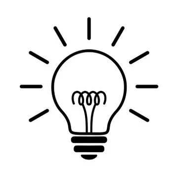 Light Bulb Line Flat Icon. Incandescent Electric Lamp With Spiral And Rays. Stock Illustration