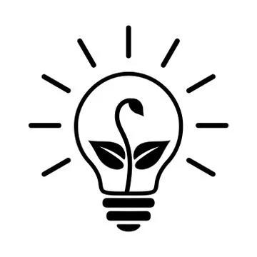 Light Bulb Line Flat Icon. Electric Lamp With Rays And Sprout Growing Inside. Stockillustratie