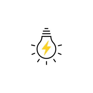 Light Bulb line icon vector with lightning inside, isolated on white backgrou Stock Illustration