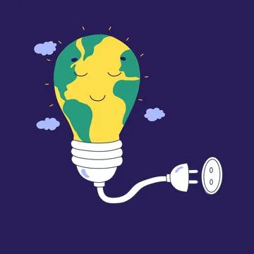 Light bulb line icon vector. Planet earth. Stock Illustration