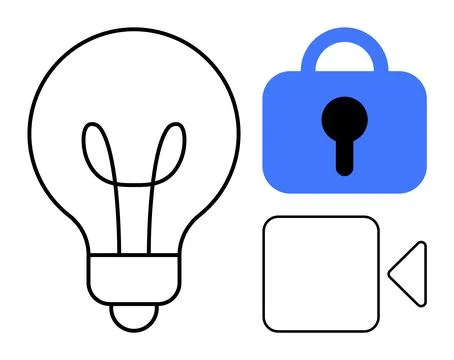 Light Bulb, Lock, and Video Camera Symbols for Creative and Secure Ideas イラスト素材