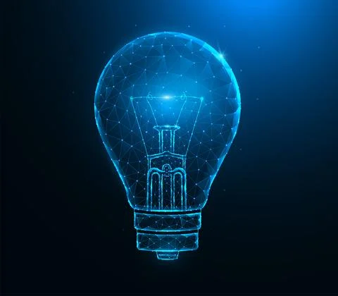 Light bulb low poly art. Concept idea polygonal vector illustrations on a blu Stock Illustration