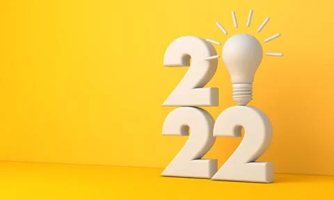 Light bulb making new year 2022 sign. New ideas concept. 3D Render 스톡 일러스트