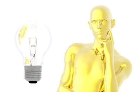 Light bulb man in thought idea future render concept Stock Illustration