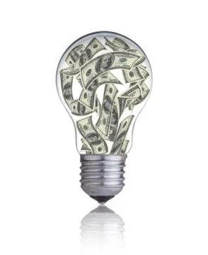 Light bulb with money banknotes inside it Stock Illustration