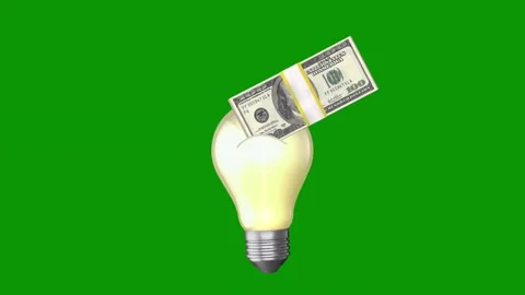 Light bulb money coming out green screen animated chromakey background frame Stockbeeldmateriaal 314063627
