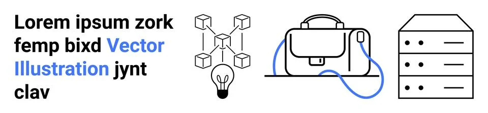 Light Bulb, Network Nodes, Briefcase, and Server Icons Representing Tech an.. Stock Illustration