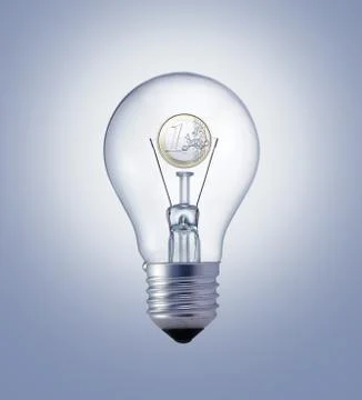Light bulb with one euro coin Stock Photos