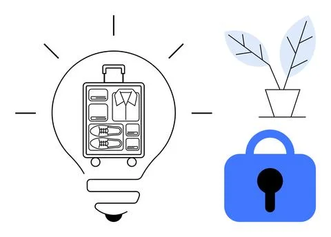 Light bulb with an open suitcase inside, emphasizing packing and organization Stock Illustration