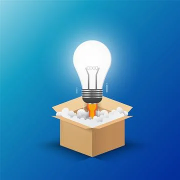 Light bulb up from the opening box. Creative and idea concept. Vector illustr Stock Illustration