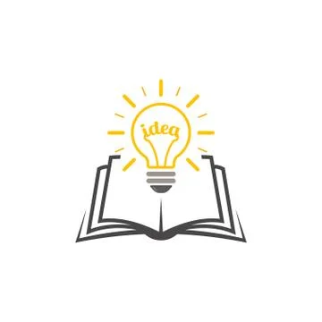 Light bulb over the book as a symbol of knowledge, the birth of ideas. Stock Illustration