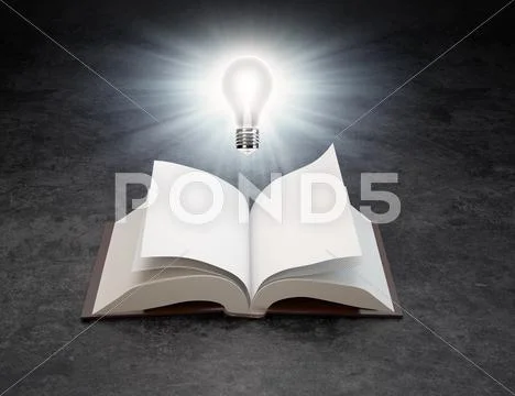 A light bulb over an open book Stock Illustration