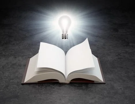 A light bulb over an open book Illustrazione stock