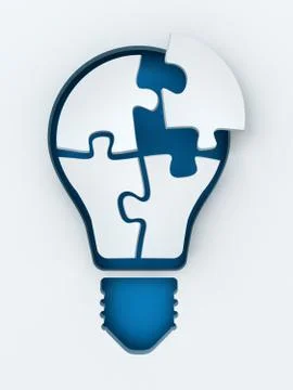 Light bulb paper cut with puzzles and copyspace, 3d render Stock Illustration