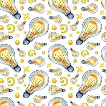 Light bulb pattern and doodle watercolor doodle Stock Illustration
