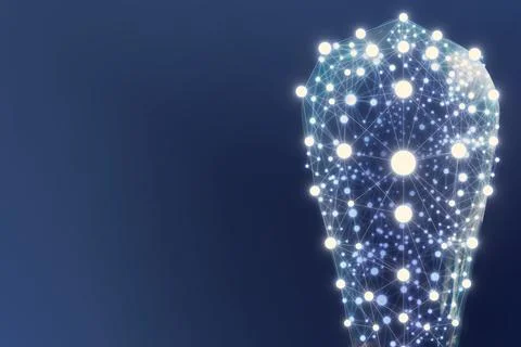 Light bulb with pattern of connected dots on blue gradient background. Idea.. Stock Photos