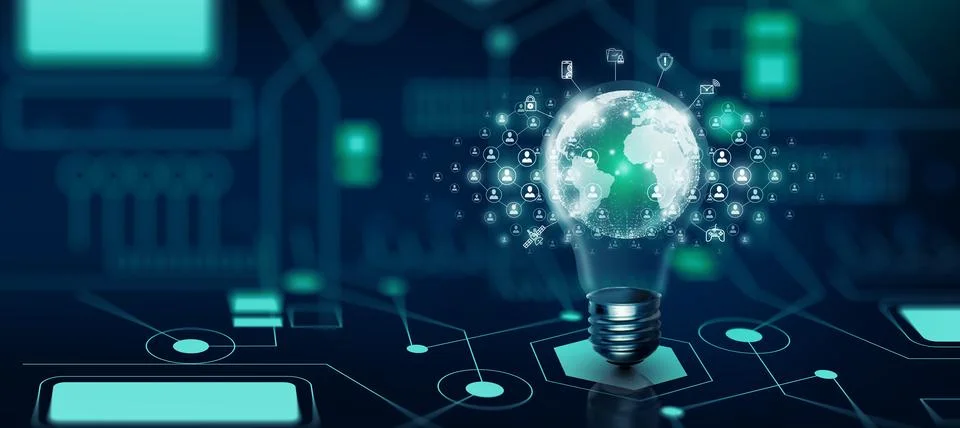 Light bulb people network and global communication concept Business technol.. 스톡 일러스트
