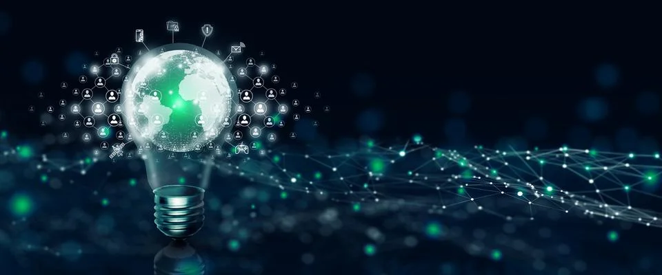 Light bulb people network and global communication concept Business technol.. Illustrazione stock