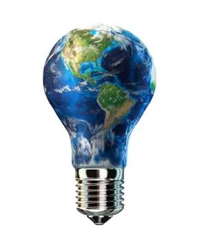 Light bulb with planet Earth inside glass, Americas view. Stock Illustration
